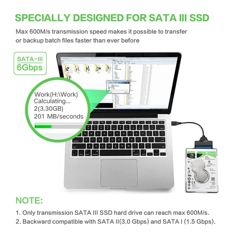 USB 3.0 to SATA III Adapter Cable – 6Gbps Converter for 2.5'' SSD & HDD External Hard Drives