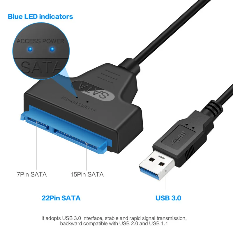 USB 3.0 to SATA III Adapter Cable – 6Gbps Converter for 2.5'' SSD & HDD External Hard Drives