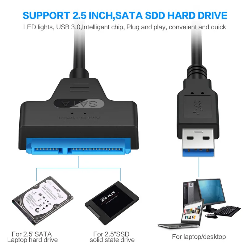 USB 3.0 to SATA III Adapter Cable – 6Gbps Converter for 2.5'' SSD & HDD External Hard Drives