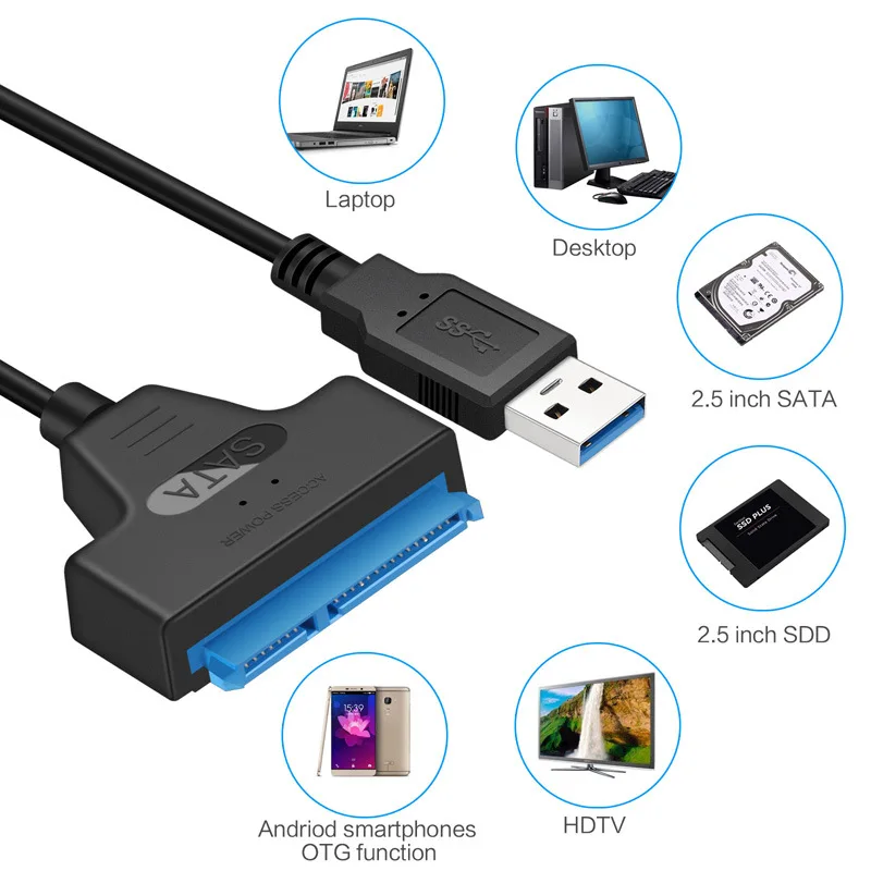 USB 3.0 to SATA III Adapter Cable – 6Gbps Converter for 2.5'' SSD & HDD External Hard Drives