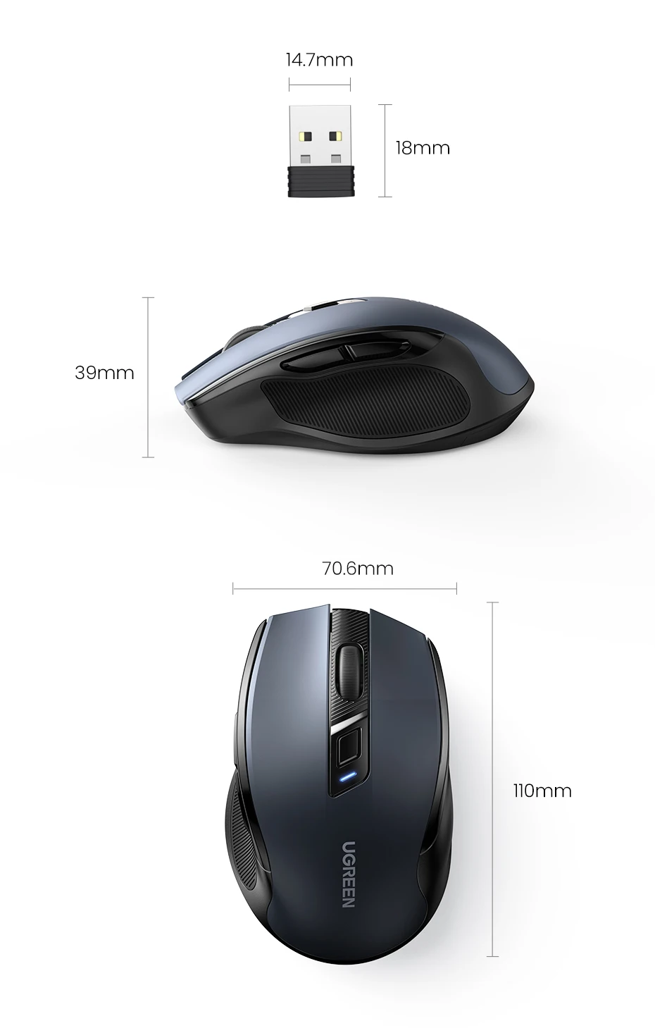 UGREEN Bluetooth 5.0 & 2.4G Wireless Mouse – 4000 DPI Ergonomic Silent 6-Button Mouse for Laptop, PC & MacBook
