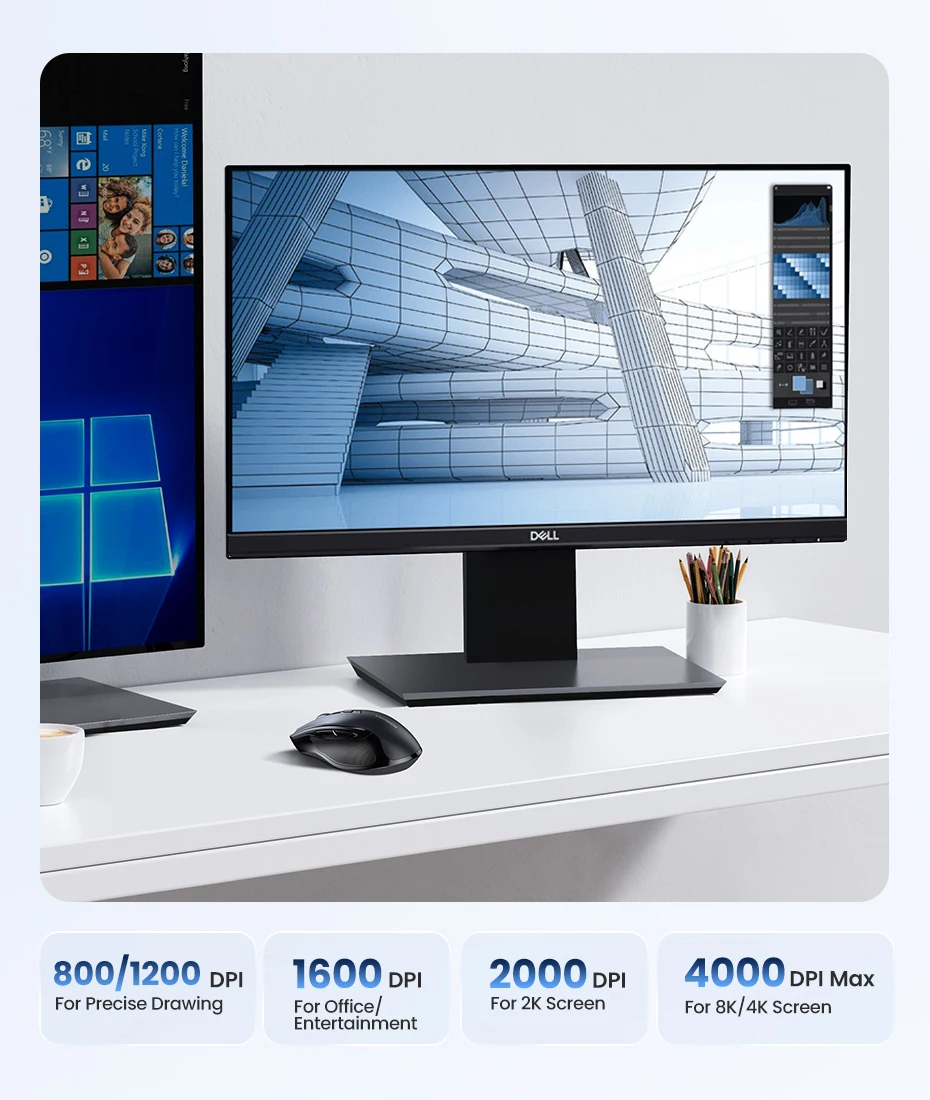 UGREEN Bluetooth 5.0 & 2.4G Wireless Mouse – 4000 DPI Ergonomic Silent 6-Button Mouse for Laptop, PC & MacBook