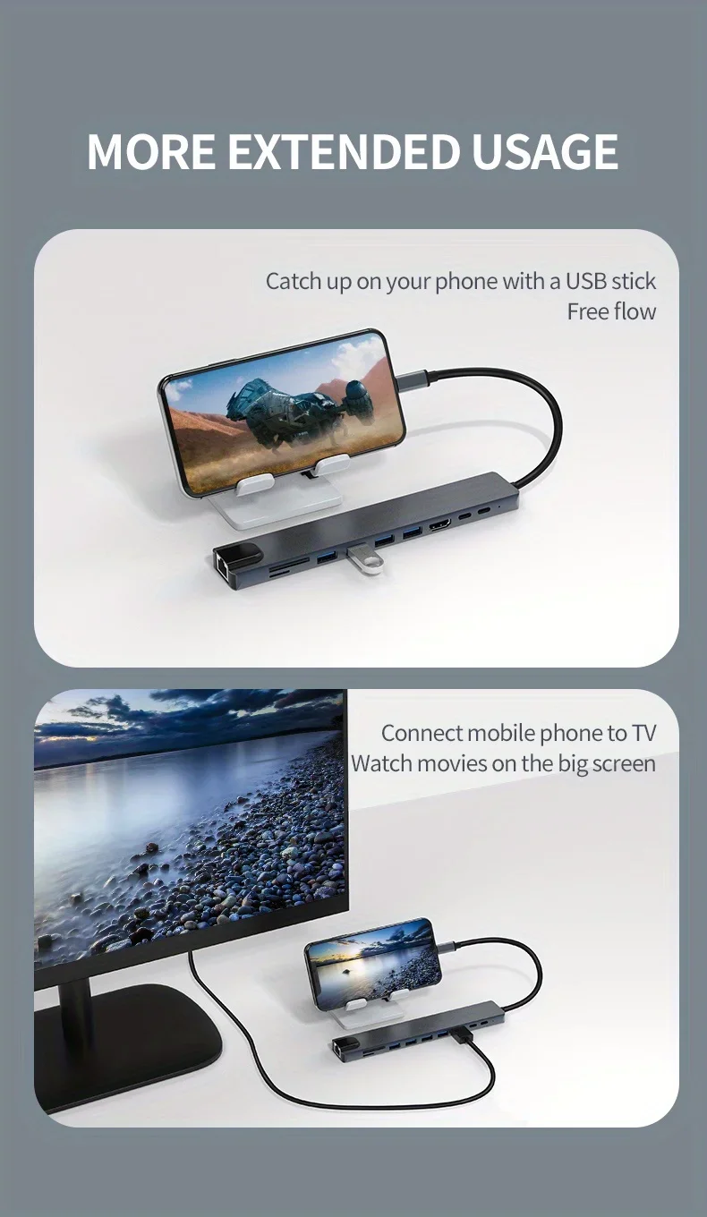 10-in-1 USB-C Hub Docking Station – 4K HDMI, RJ45 Ethernet, 100W PD Fast Charging for MacBook, iPad & USB-C Devices