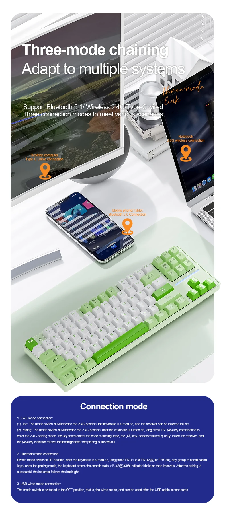 SMAILWOLF MK87 Wireless Mechanical Gaming Keyboard – Bluetooth Hot-Swappable 87-Key Custom E-Sports Keyboard