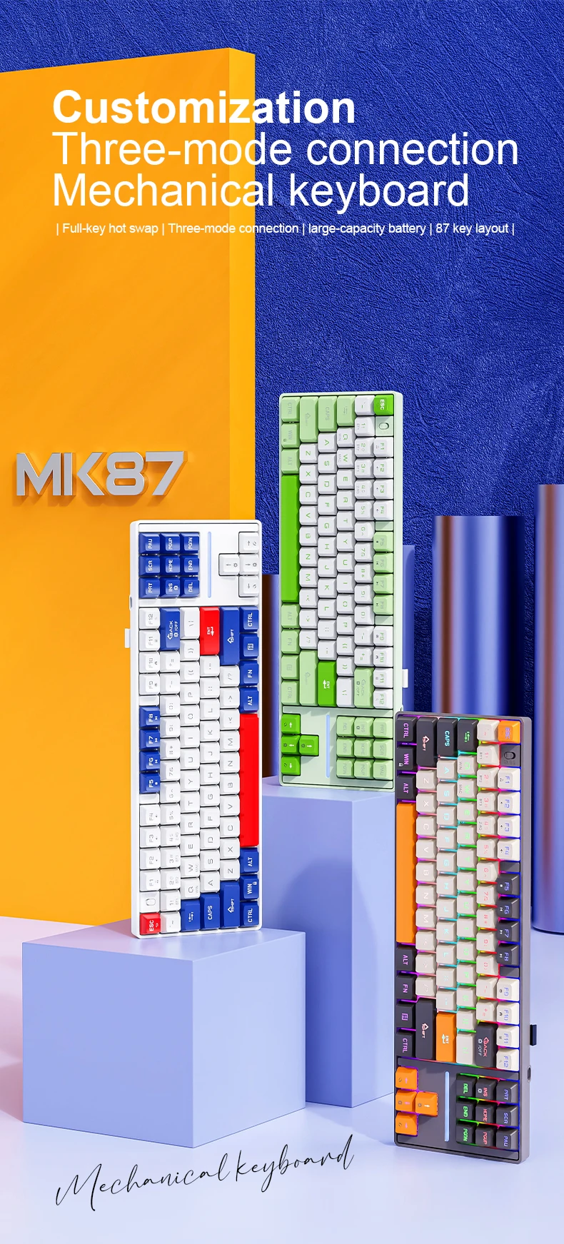 SMAILWOLF MK87 Wireless Mechanical Gaming Keyboard – Bluetooth Hot-Swappable 87-Key Custom E-Sports Keyboard