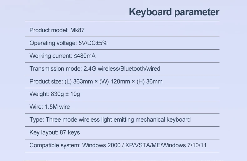 SMAILWOLF MK87 Wireless Mechanical Gaming Keyboard – Bluetooth Hot-Swappable 87-Key Custom E-Sports Keyboard