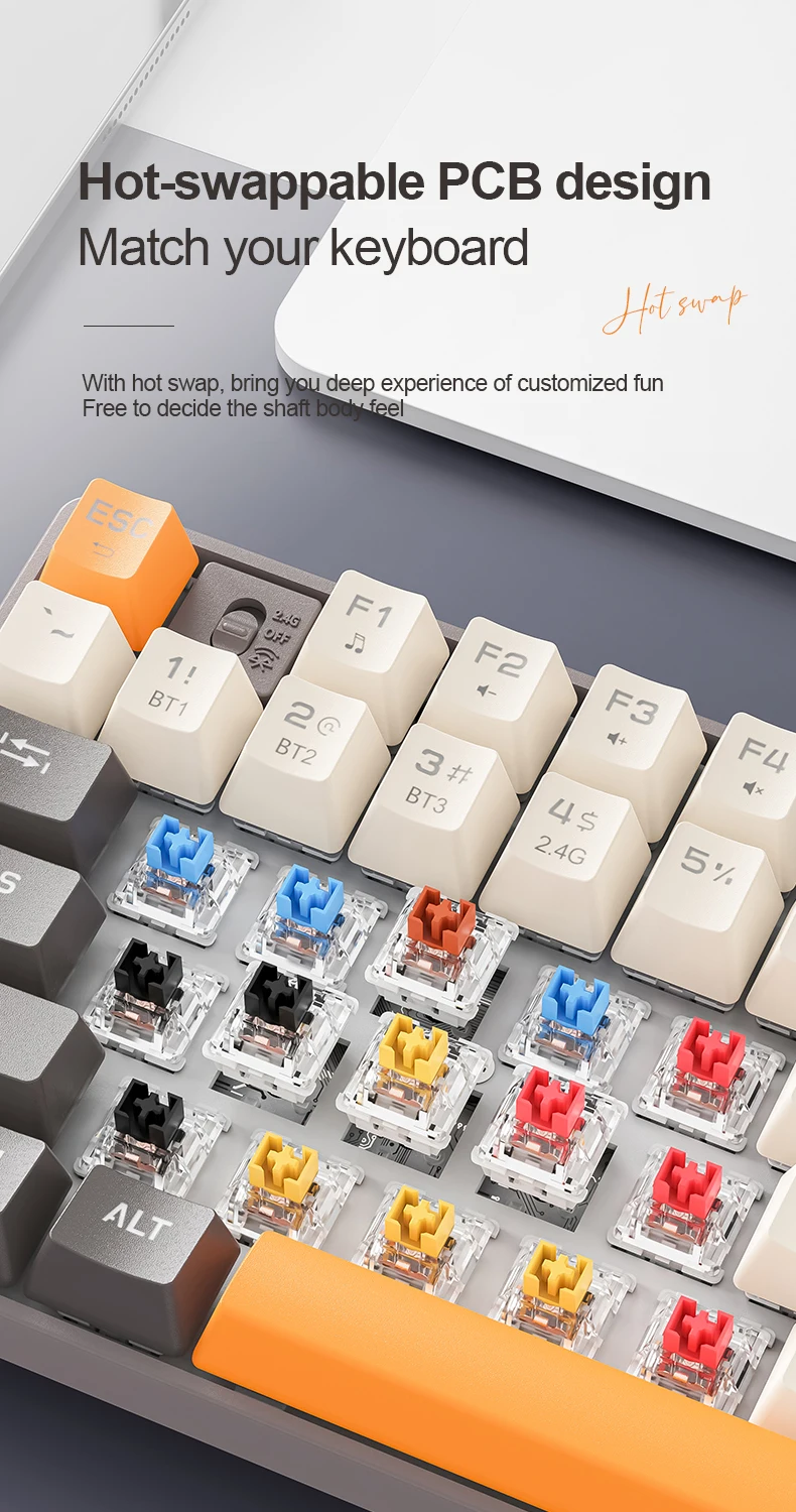 SMAILWOLF MK87 Wireless Mechanical Gaming Keyboard – Bluetooth Hot-Swappable 87-Key Custom E-Sports Keyboard