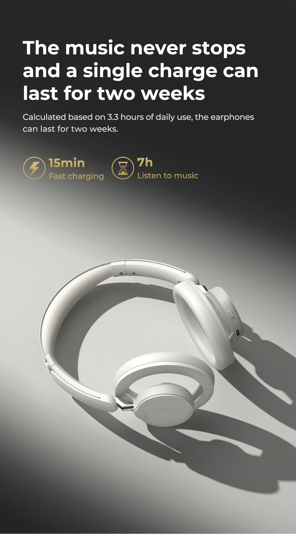 HTC HP06 Bluetooth 6.0 Wireless Open-Ear Headphones – Foldable Lightweight Airy Design, Deep Bass, Multi-Device Compatible for PC, Laptop, Phone & TV