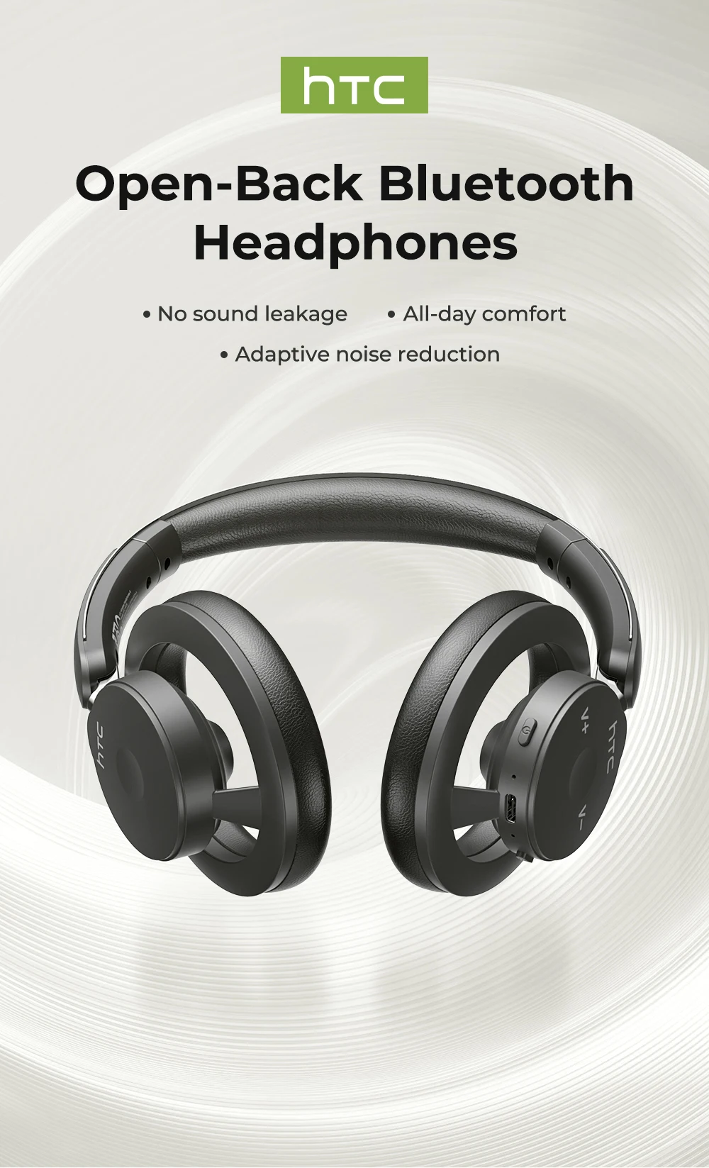 HTC HP06 Bluetooth 6.0 Wireless Open-Ear Headphones – Foldable Lightweight Airy Design, Deep Bass, Multi-Device Compatible for PC, Laptop, Phone & TV