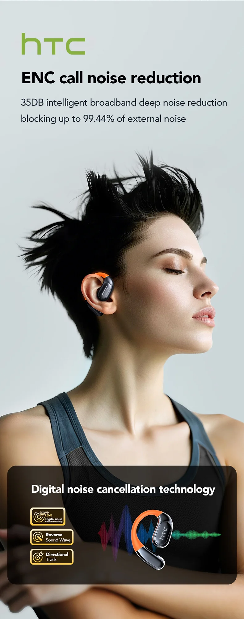 HTC NE27 Bluetooth 5.4 AI Translator Earbuds with LCD Touchscreen – ENC Noise Reduction, LED Glowing Earhook, Smart Wireless Headphones