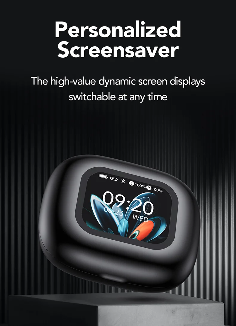 HTC NE27 Bluetooth 5.4 AI Translator Earbuds with LCD Touchscreen – ENC Noise Reduction, LED Glowing Earhook, Smart Wireless Headphones