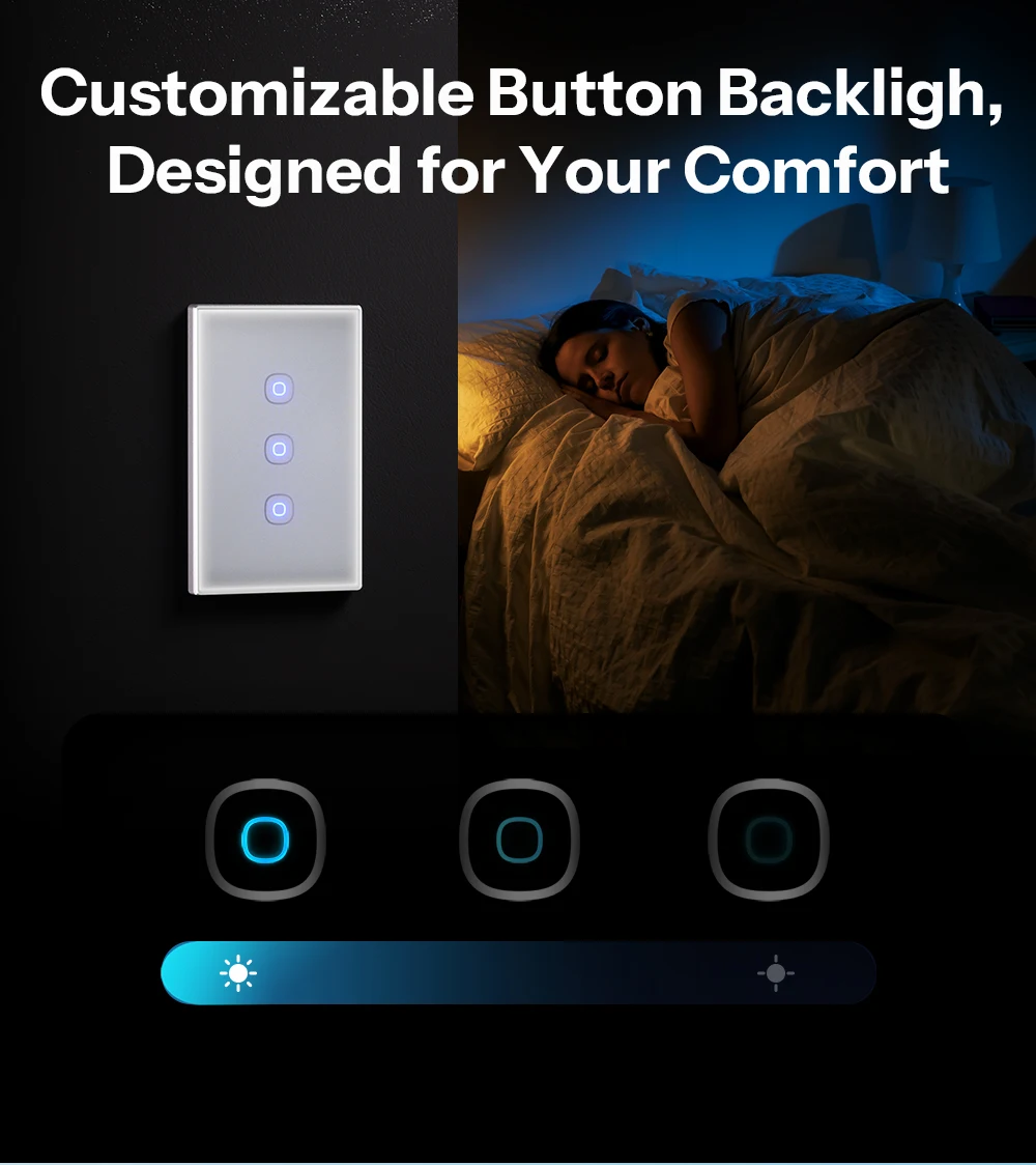 SONOFF T6 Gen2 Matter Smart Touch Wall Switch – Apple Home Compatible, Detachable Relay, Adjustable Night Light Locator, US Standard