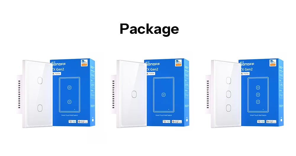 SONOFF T6 Gen2 Matter Smart Touch Wall Switch – Apple Home Compatible, Detachable Relay, Adjustable Night Light Locator, US Standard