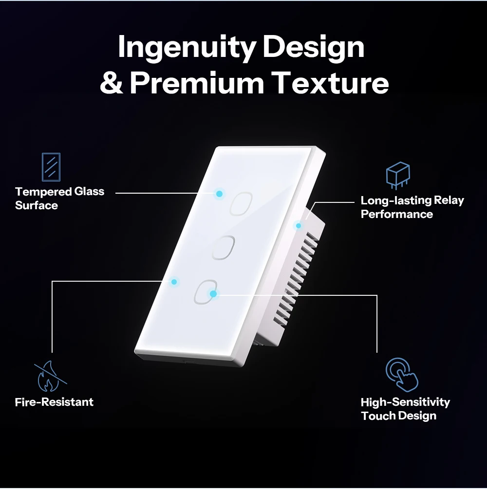 SONOFF T6 Gen2 Matter Smart Touch Wall Switch – Apple Home Compatible, Detachable Relay, Adjustable Night Light Locator, US Standard