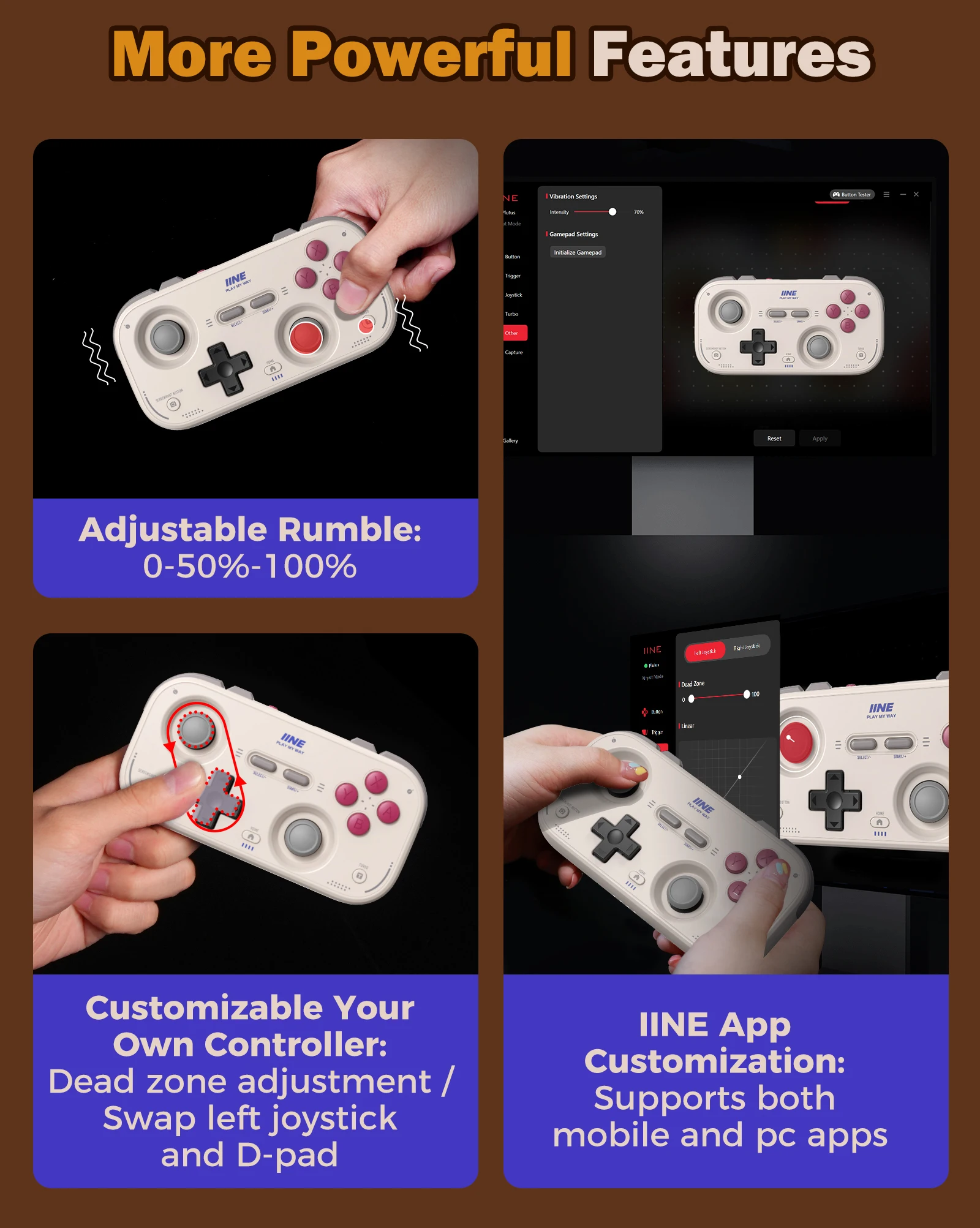 IINE Pocket Retro Game Controller,1000Hz Recessed Stick, Hall Effect Joysticks,Portable Mini Gamepad Customizable Controls