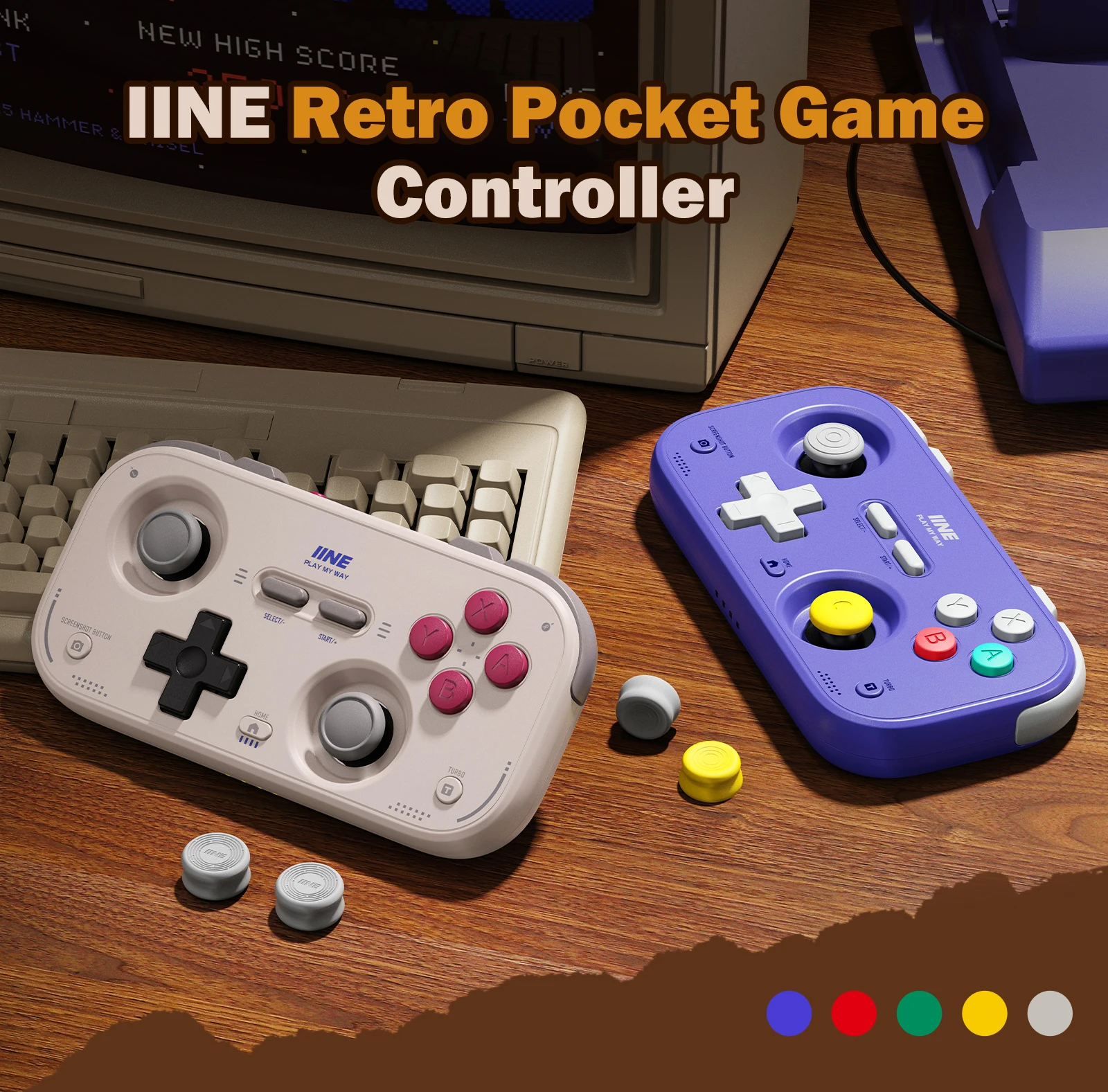 IINE Pocket Retro Game Controller,1000Hz Recessed Stick, Hall Effect Joysticks,Portable Mini Gamepad Customizable Controls