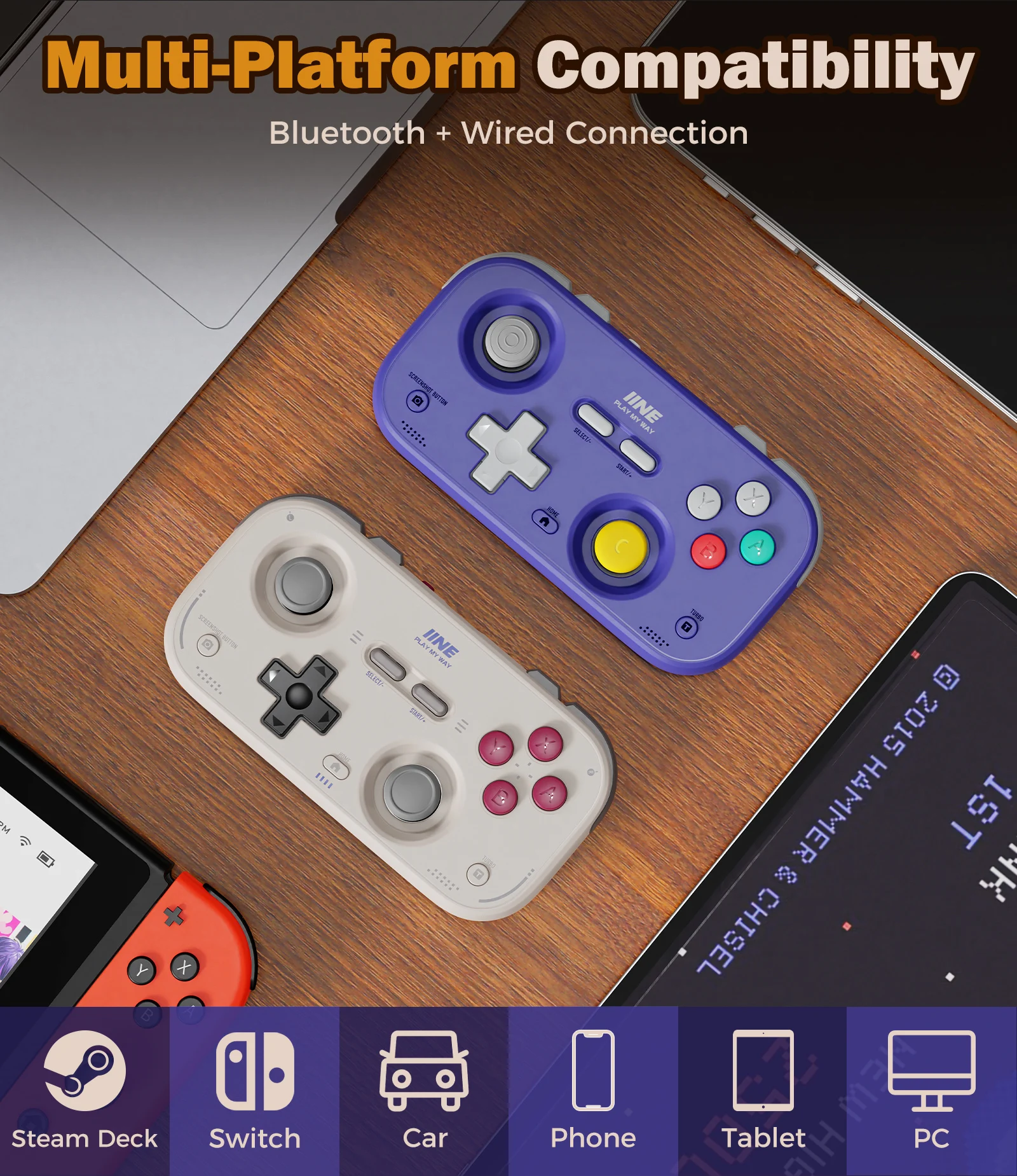 IINE Pocket Retro Game Controller,1000Hz Recessed Stick, Hall Effect Joysticks,Portable Mini Gamepad Customizable Controls