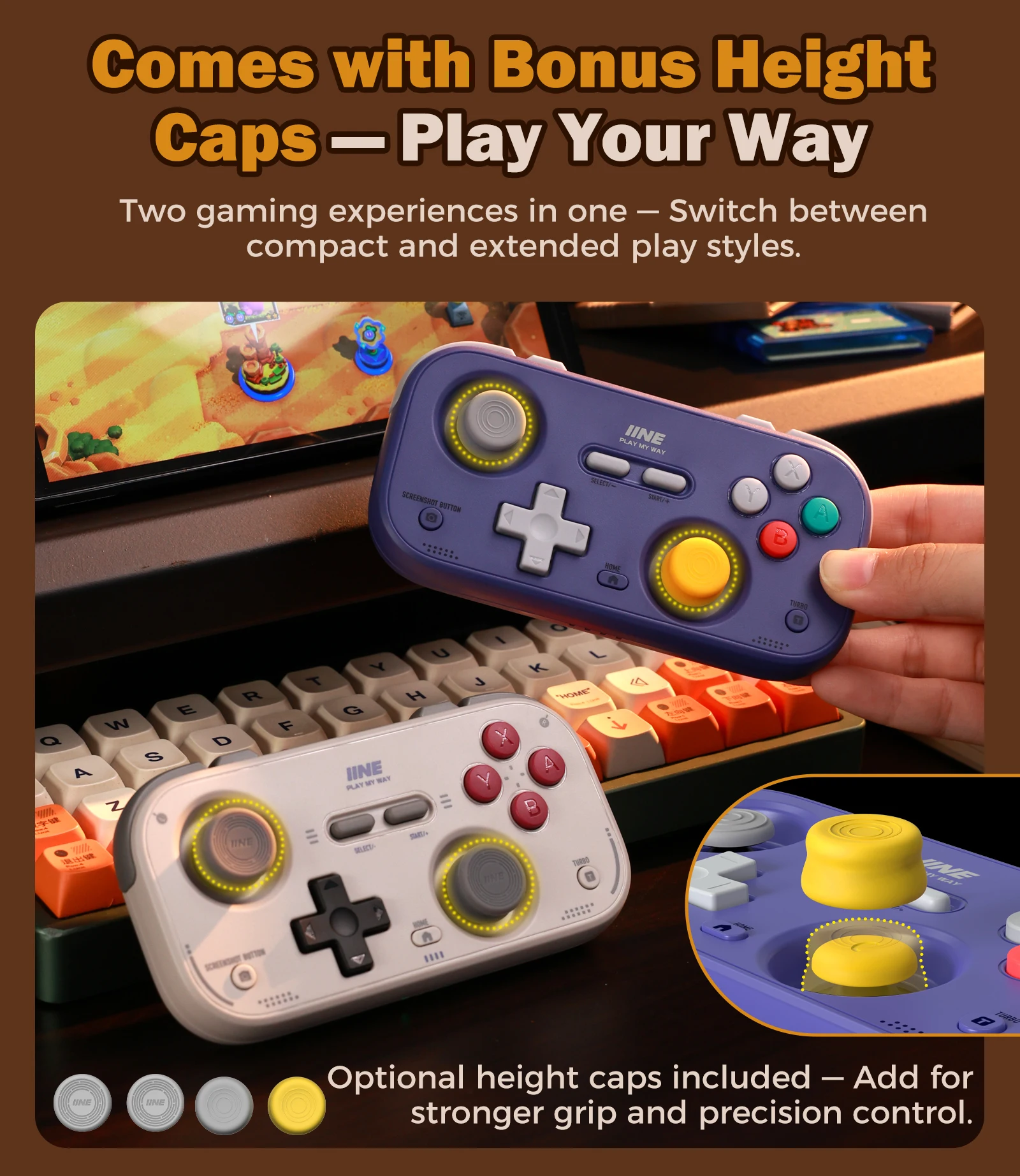 IINE Pocket Retro Game Controller,1000Hz Recessed Stick, Hall Effect Joysticks,Portable Mini Gamepad Customizable Controls