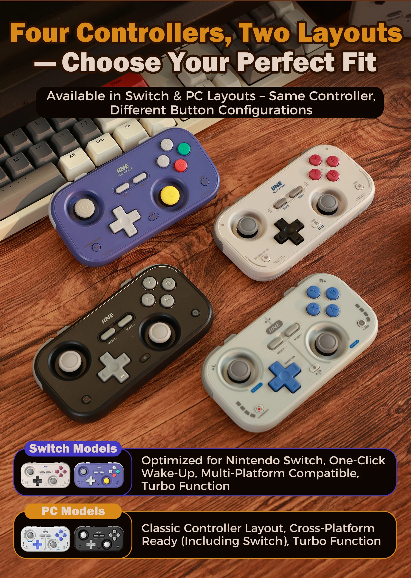 IINE Pocket Retro Game Controller,1000Hz Recessed Stick, Hall Effect Joysticks,Portable Mini Gamepad Customizable Controls