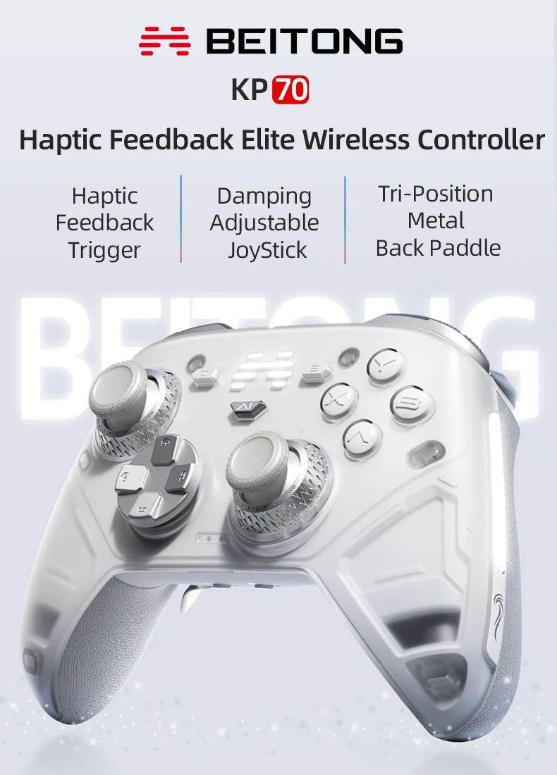 BEITONG KP70 Haptic Feedback Wireless Game Controller, Dual Auto-Sense Trigger, 6 Back Paddlesfor PC/Switch/iOS/Android/Steam
