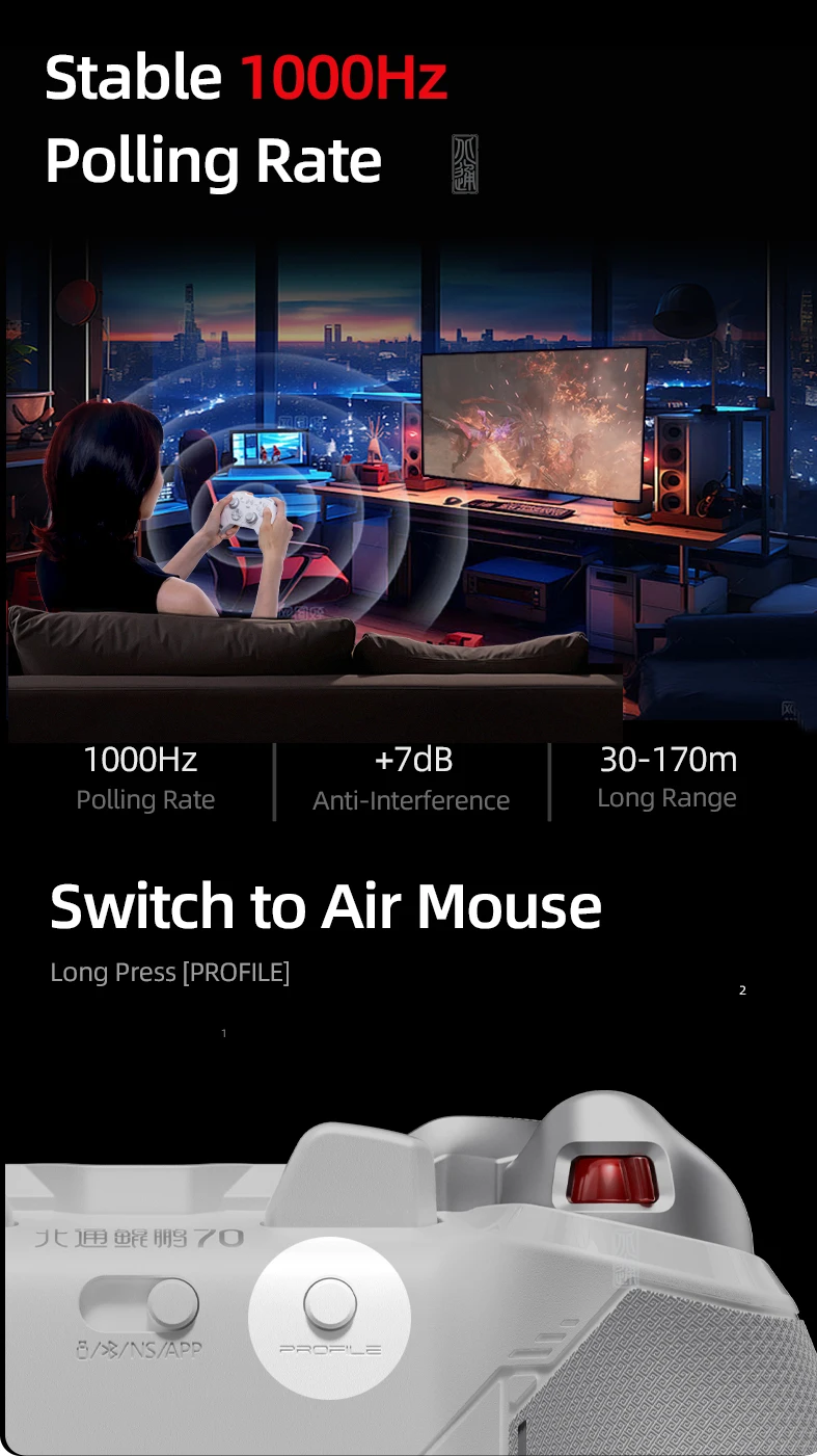 BEITONG KP70 Haptic Feedback Wireless Game Controller, Dual Auto-Sense Trigger, 6 Back Paddlesfor PC/Switch/iOS/Android/Steam