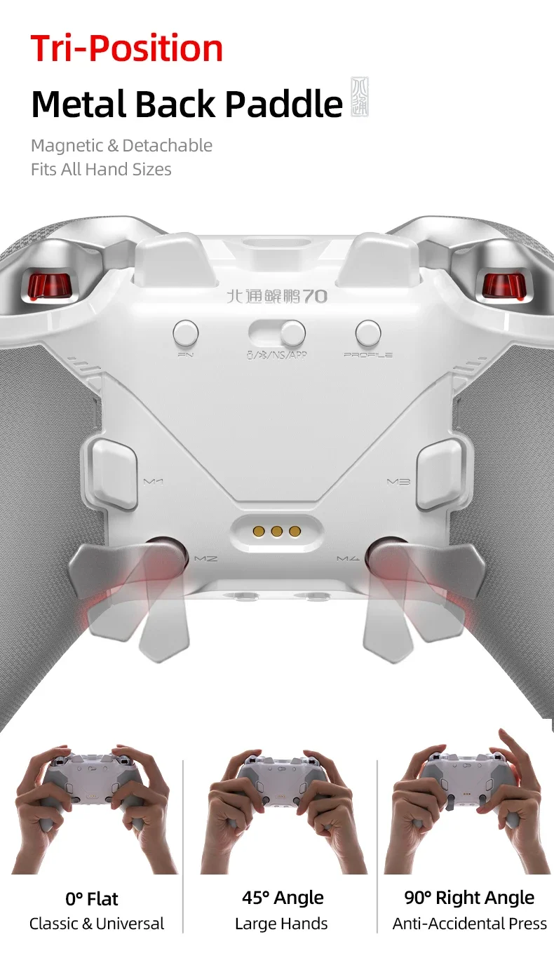 BEITONG KP70 Haptic Feedback Wireless Game Controller, Dual Auto-Sense Trigger, 6 Back Paddlesfor PC/Switch/iOS/Android/Steam