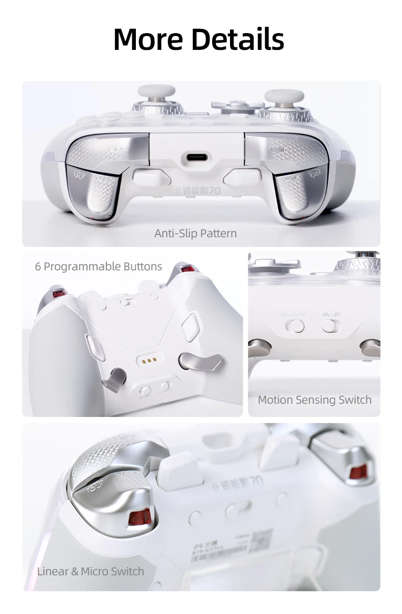 BEITONG KP70 Haptic Feedback Wireless Game Controller, Dual Auto-Sense Trigger, 6 Back Paddlesfor PC/Switch/iOS/Android/Steam