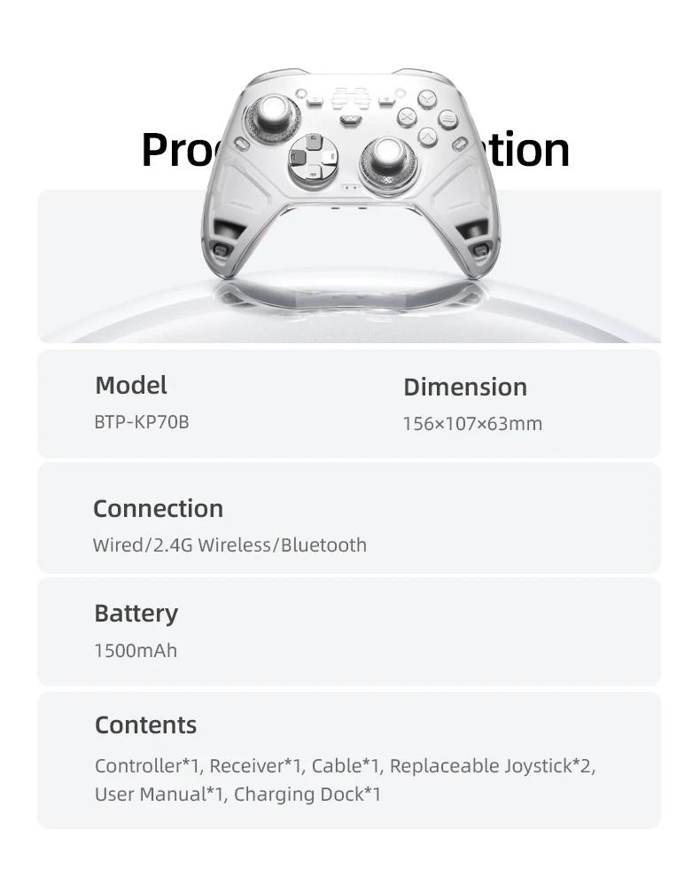 BEITONG KP70 Haptic Feedback Wireless Game Controller, Dual Auto-Sense Trigger, 6 Back Paddlesfor PC/Switch/iOS/Android/Steam