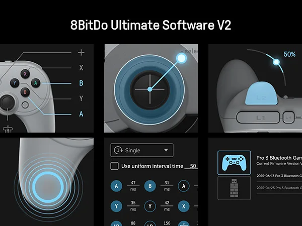 8BitDo Pro 3 Bluetooth Gamepad Wireless Gaming Controller for Switch 1/2, Windows, Apple, with TMR Joysticks Swappable Button