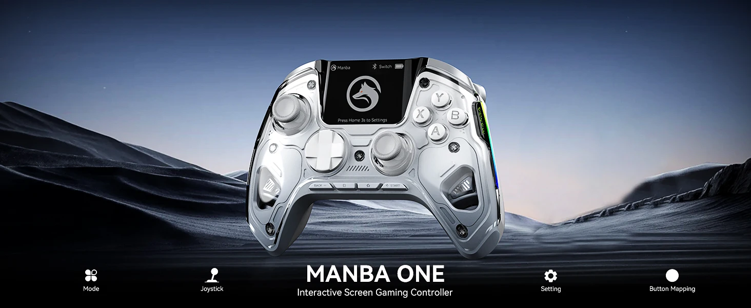 Interactive Screen Wireless Gaming Controller for Switch/PC/iOS/Android Hall Effect Stick RGB Light 1800mAh with Charging Dock