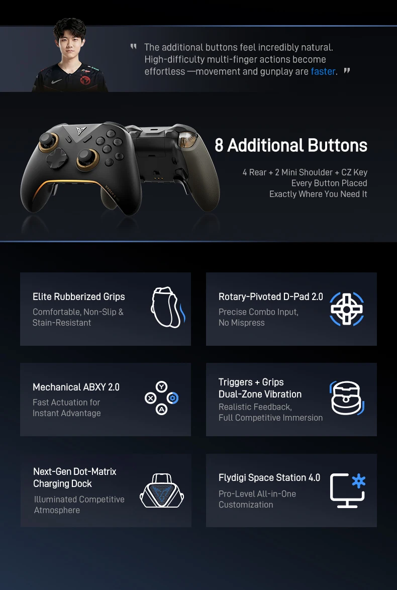 Flydigi Vader 5 Pro Gaming Controller 8 Additional Buttons Top-Tier Ultra-Low Latency FORCESWITCH Triggers Wireless Gamepad