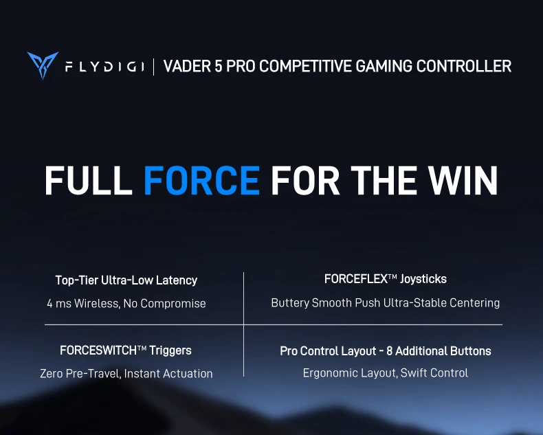 Flydigi Vader 5 Pro Gaming Controller 8 Additional Buttons Top-Tier Ultra-Low Latency FORCESWITCH Triggers Wireless Gamepad