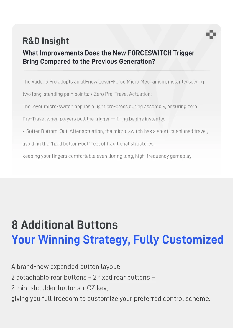 Flydigi Vader 5 Pro Gaming Controller 8 Additional Buttons Top-Tier Ultra-Low Latency FORCESWITCH Triggers Wireless Gamepad