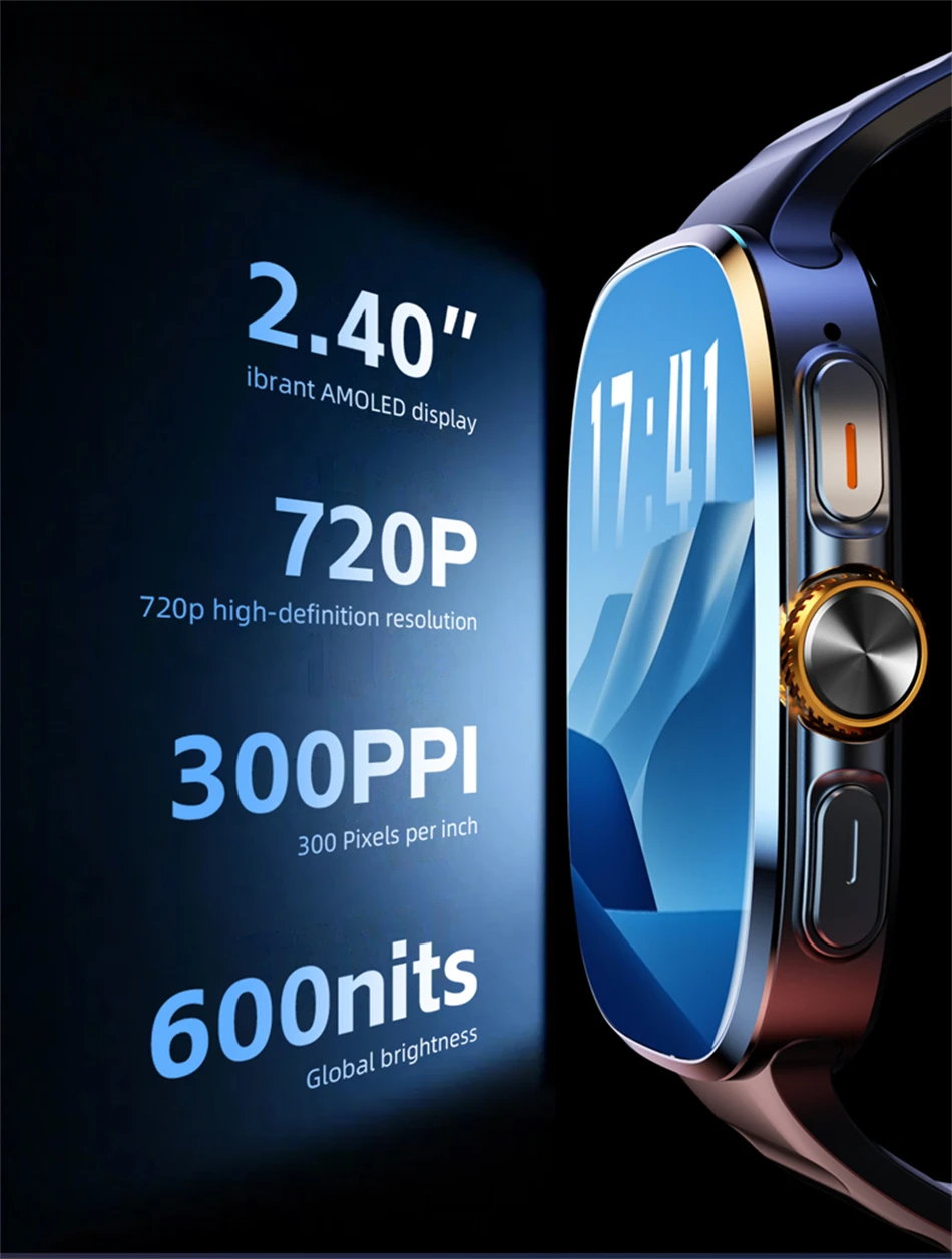5G/4G Full Network Smart Watch 2.4 inch 720*720 AMOLED Screen Video Call 16GB+256GB RAM 2100 mAh Google Play WIFI GPS Smartwatch