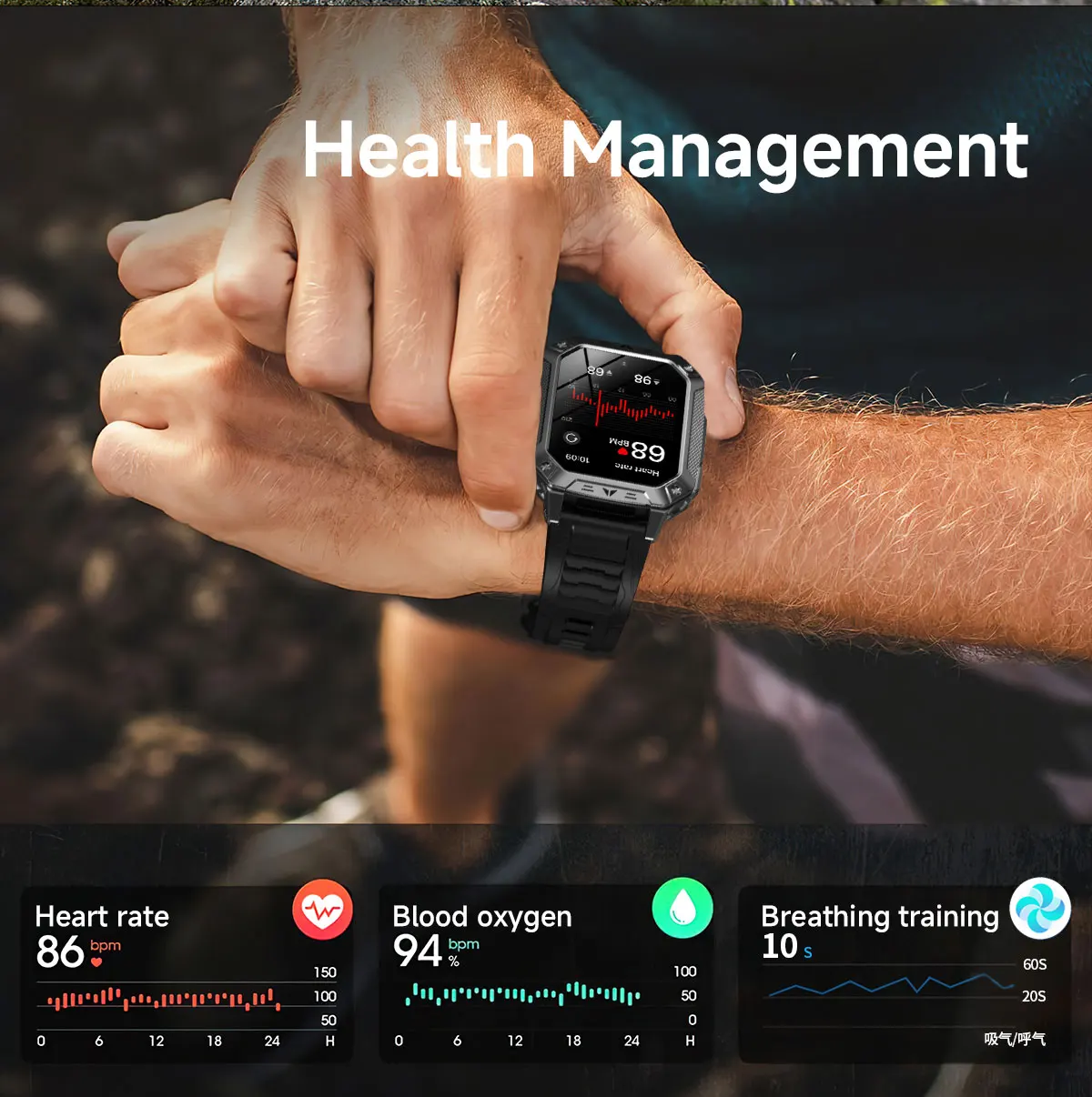 2026 Military outdoor SmartWatch Fitness Clock Men 2.01 inch AMOLED Screen 1400mAh Battery Flashlight Call Waterproof Smart Band