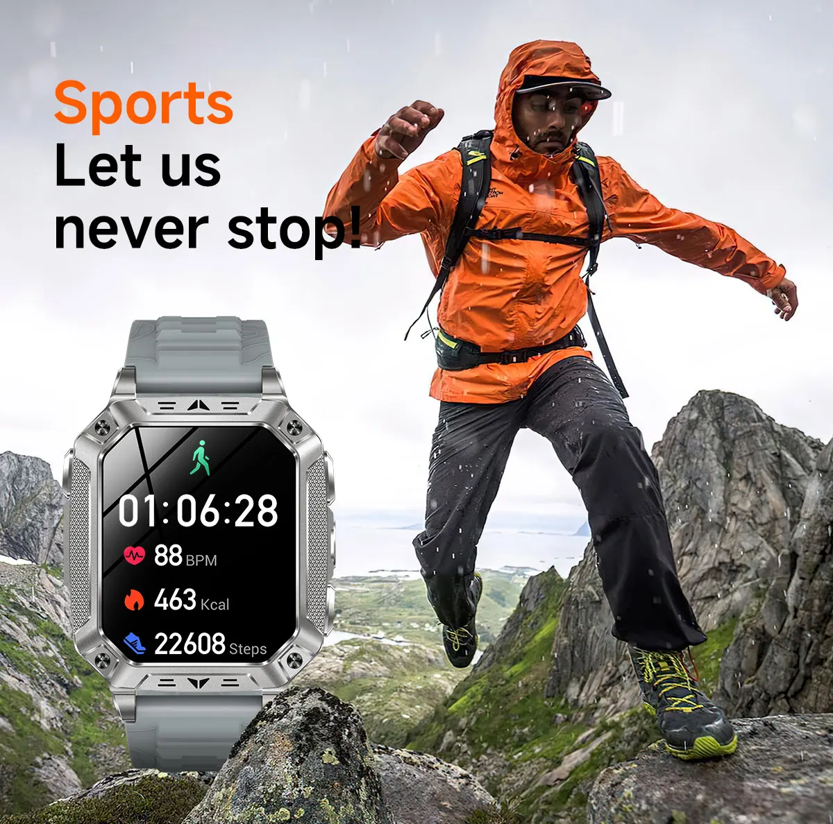 2026 Military outdoor SmartWatch Fitness Clock Men 2.01 inch AMOLED Screen 1400mAh Battery Flashlight Call Waterproof Smart Band
