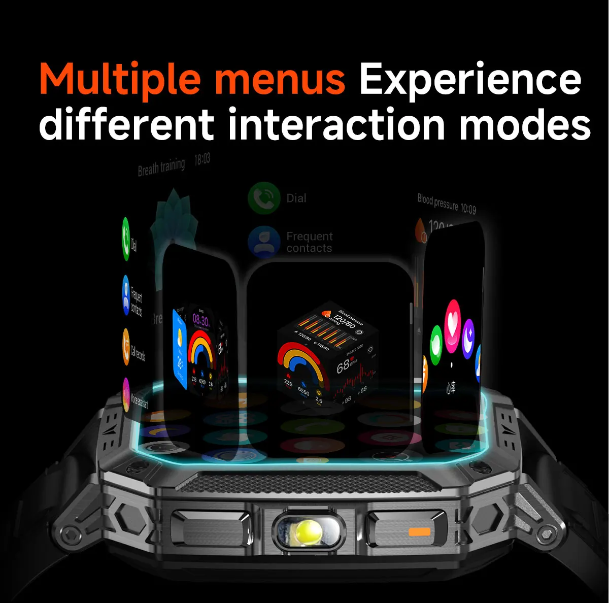 2026 Military outdoor SmartWatch Fitness Clock Men 2.01 inch AMOLED Screen 1400mAh Battery Flashlight Call Waterproof Smart Band