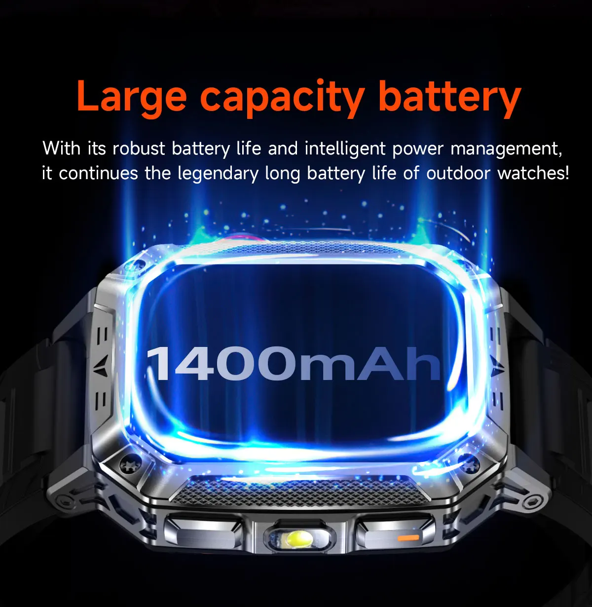 2026 Military outdoor SmartWatch Fitness Clock Men 2.01 inch AMOLED Screen 1400mAh Battery Flashlight Call Waterproof Smart Band