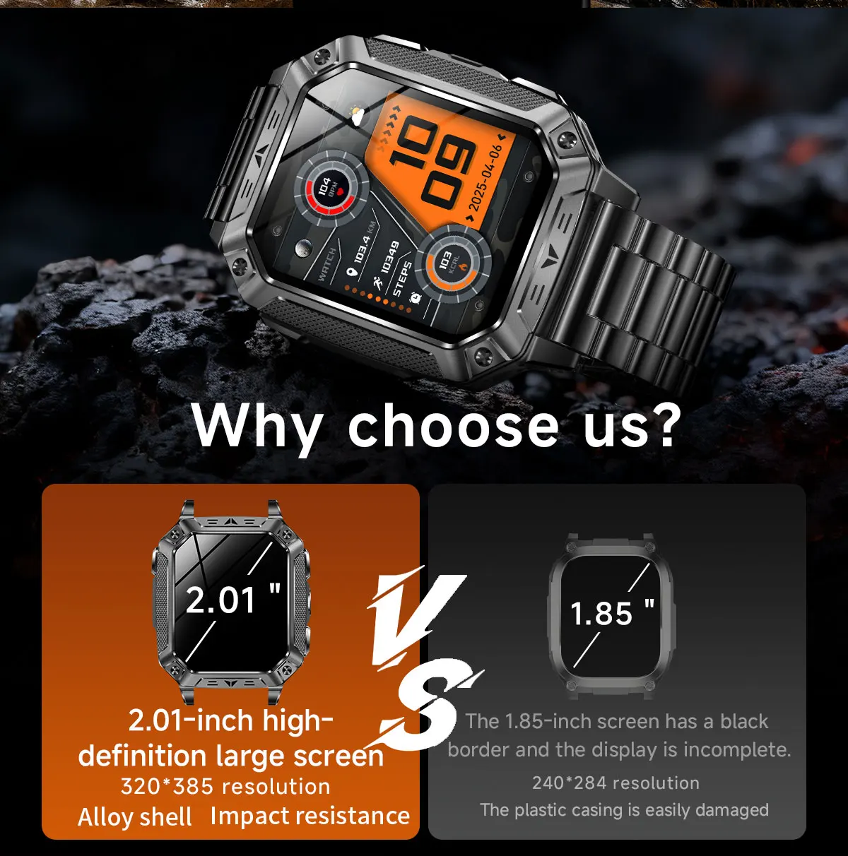 2026 Military outdoor SmartWatch Fitness Clock Men 2.01 inch AMOLED Screen 1400mAh Battery Flashlight Call Waterproof Smart Band