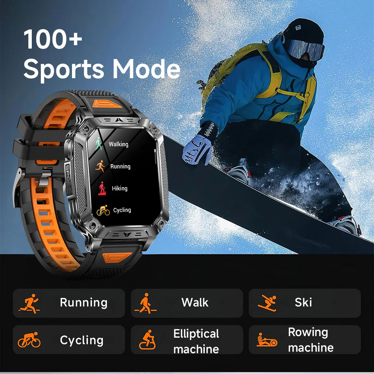 2026 Military outdoor SmartWatch Fitness Clock Men 2.01 inch AMOLED Screen 1400mAh Battery Flashlight Call Waterproof Smart Band