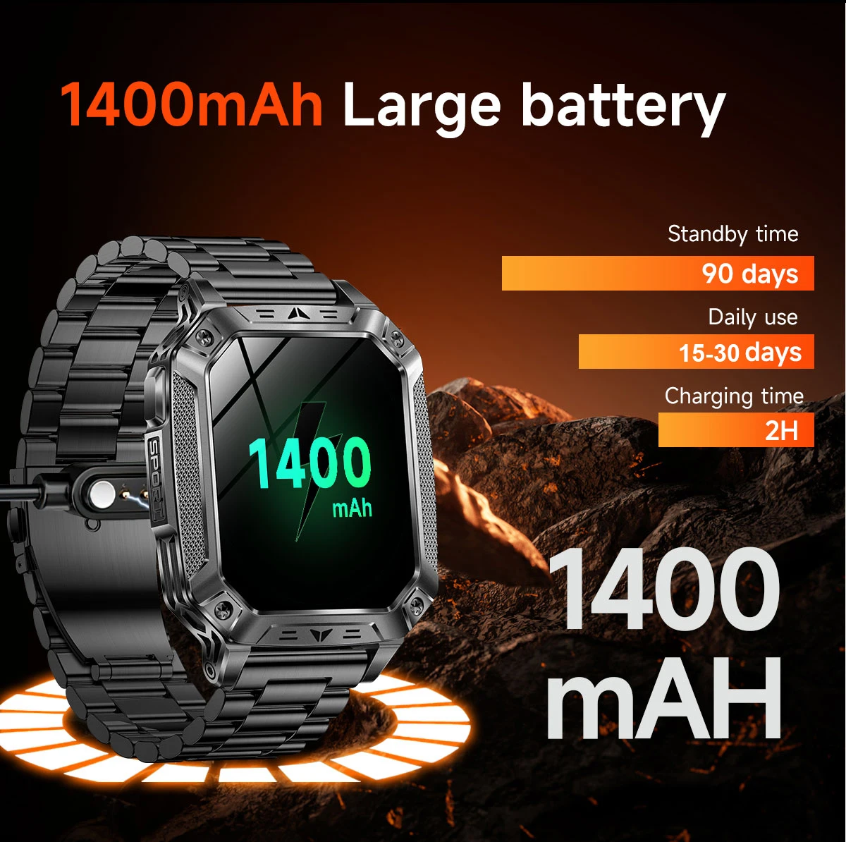 2026 Military outdoor SmartWatch Fitness Clock Men 2.01 inch AMOLED Screen 1400mAh Battery Flashlight Call Waterproof Smart Band