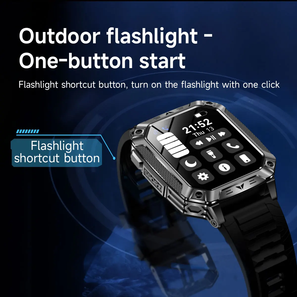 2026 Military outdoor SmartWatch Fitness Clock Men 2.01 inch AMOLED Screen 1400mAh Battery Flashlight Call Waterproof Smart Band
