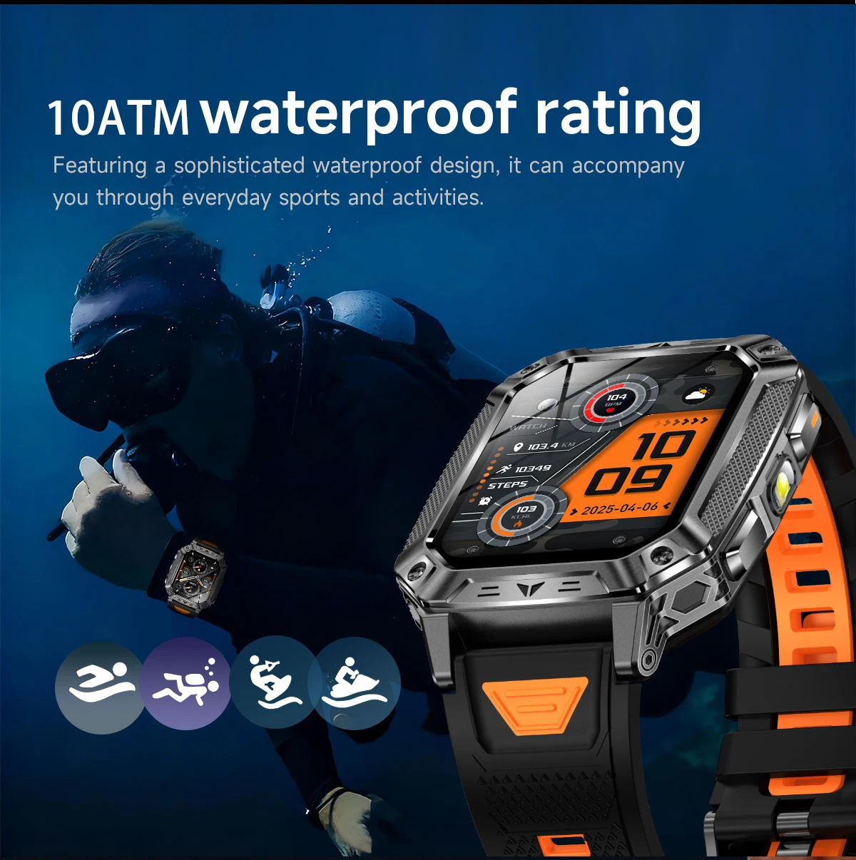 2026 Military outdoor SmartWatch Fitness Clock Men 2.01 inch AMOLED Screen 1400mAh Battery Flashlight Call Waterproof Smart Band