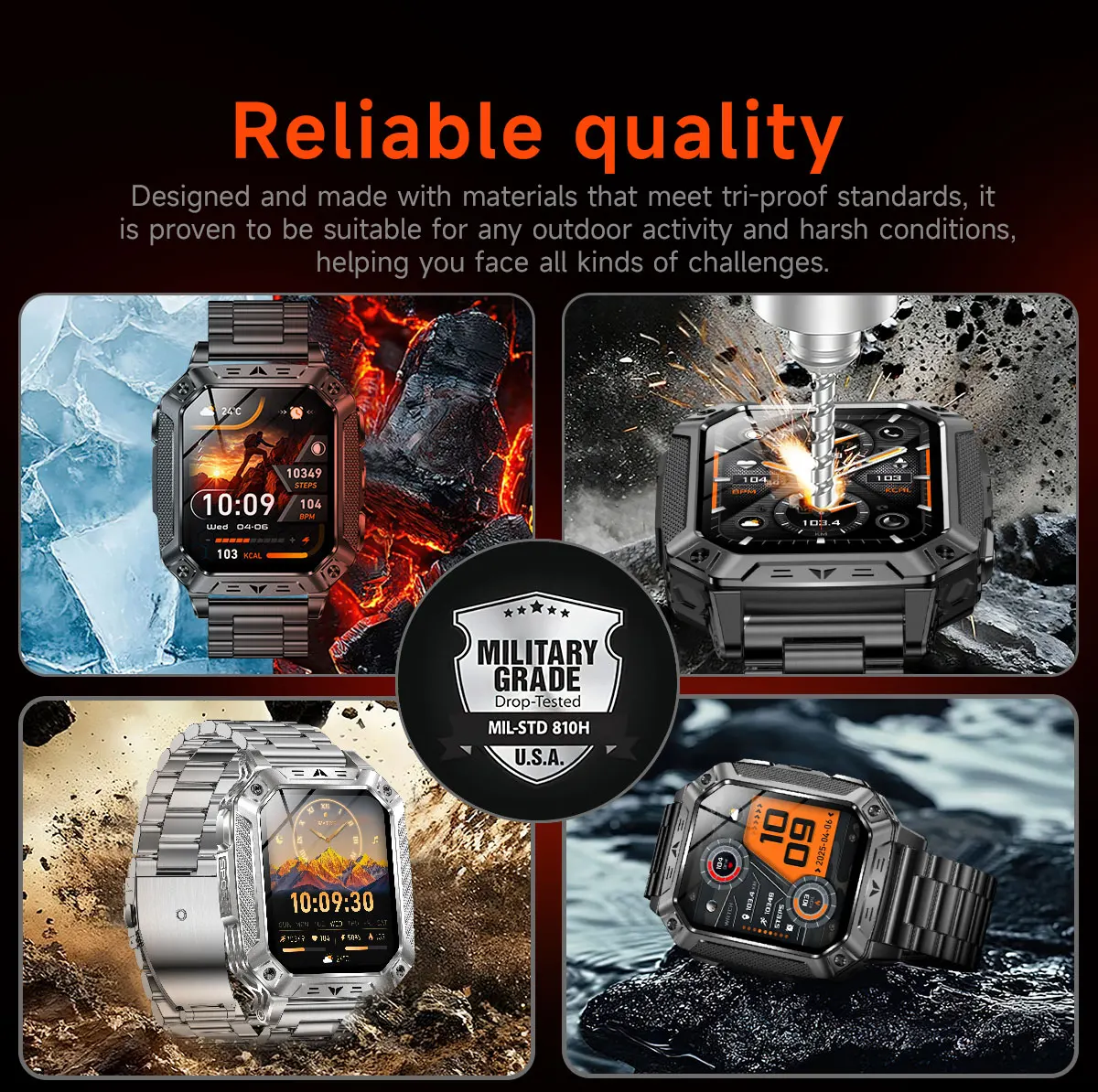 2026 Military outdoor SmartWatch Fitness Clock Men 2.01 inch AMOLED Screen 1400mAh Battery Flashlight Call Waterproof Smart Band