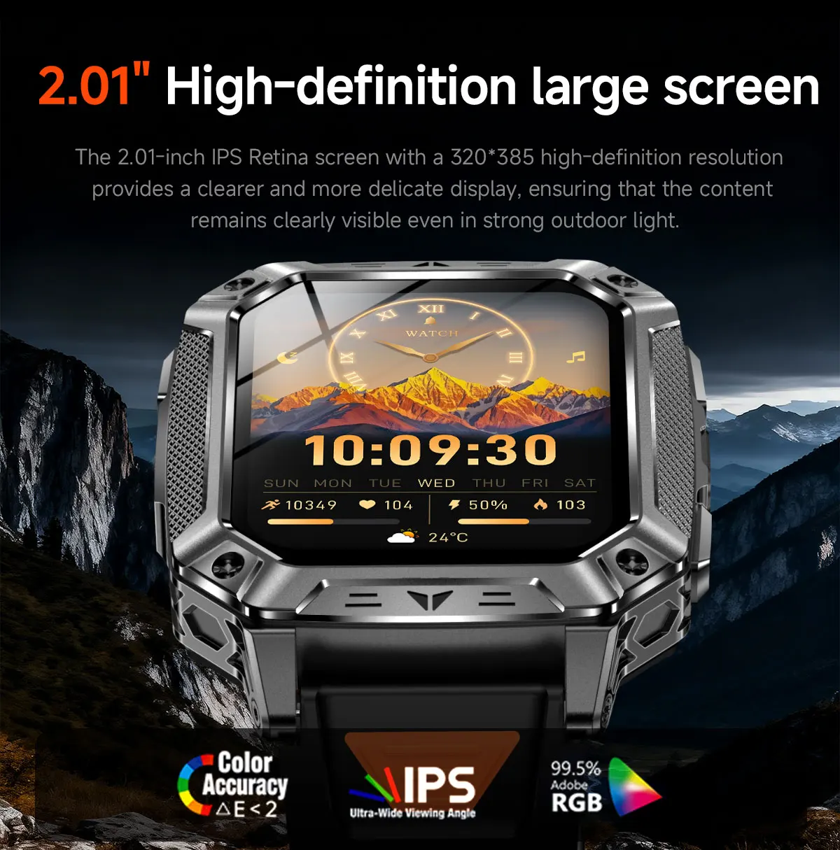 2026 Military outdoor SmartWatch Fitness Clock Men 2.01 inch AMOLED Screen 1400mAh Battery Flashlight Call Waterproof Smart Band
