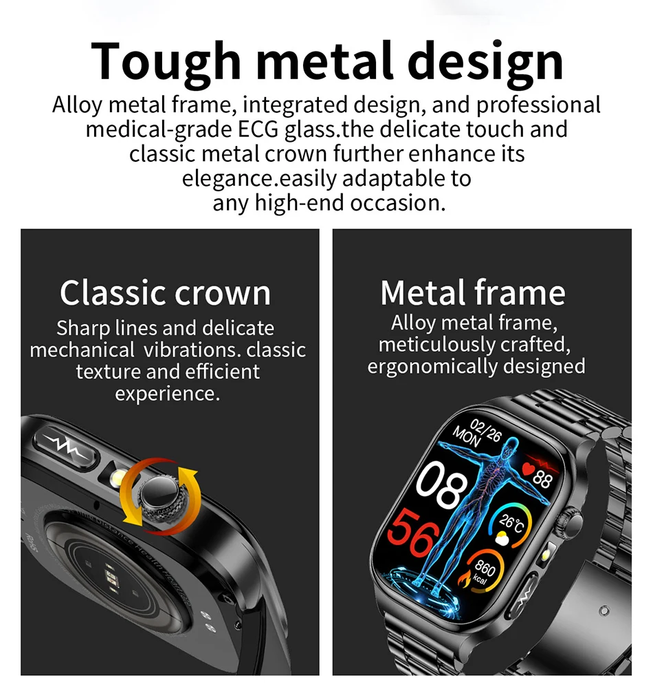 2026 Health Care Smart Watch Men Women BMI Analysis Uric Acid Blood Lipids Blood Pressure Monitoring BT Call AMOLED Smartwatch