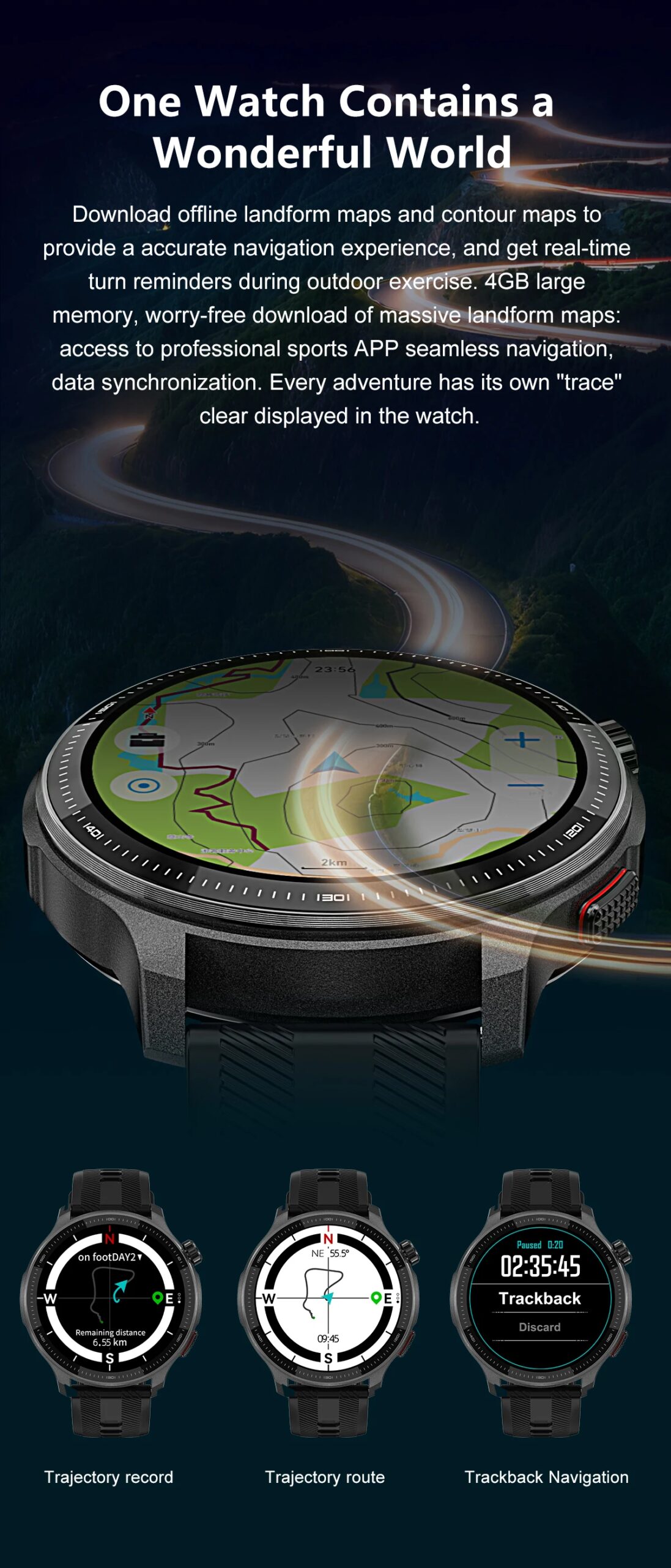2026 New Military T-Rex3 GPS Map Navigation Smart Watch 4GB RAM Compass 1.43-inch AMOLED Screen 3ATM Call Sports Smartwatch Men