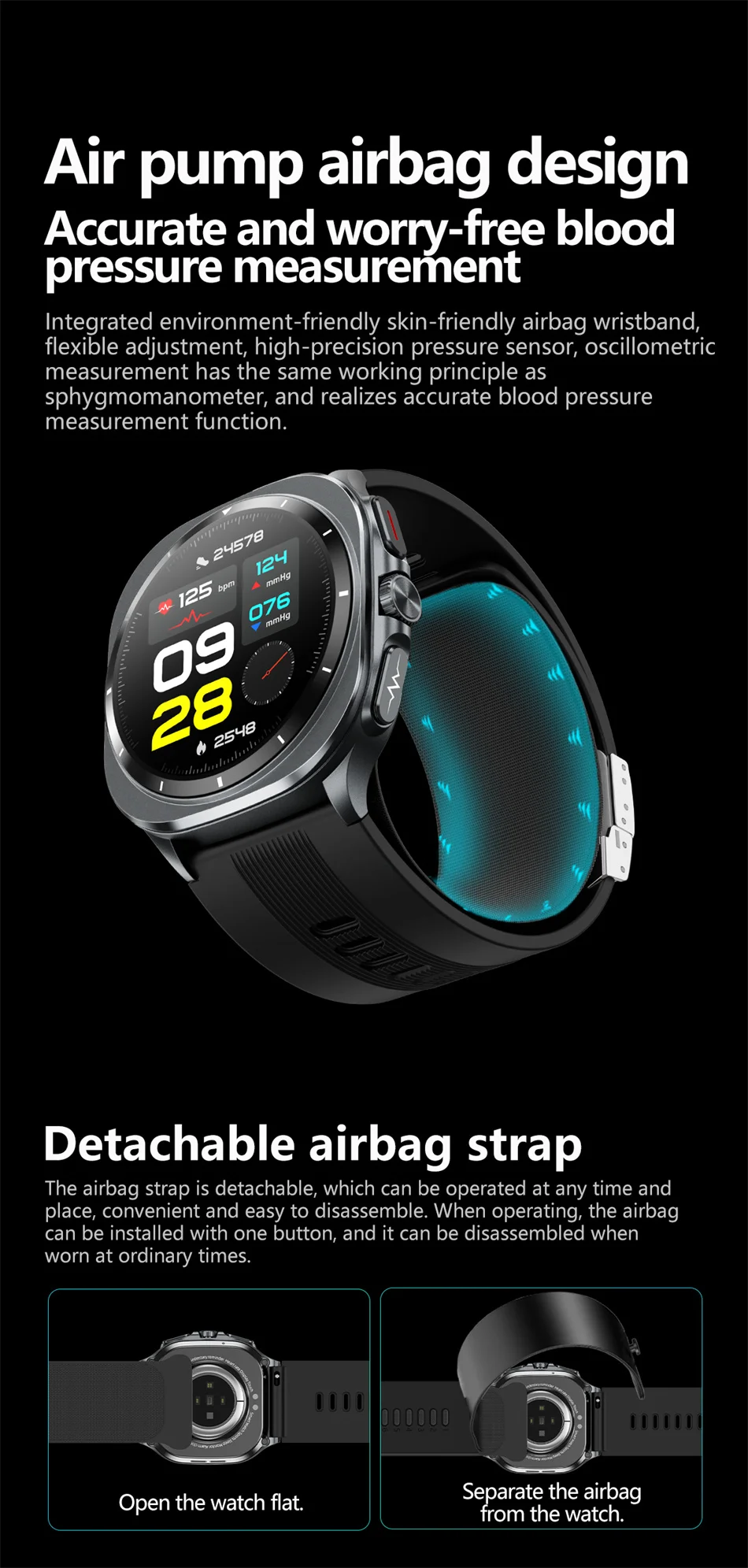 2026 New Health track Smartwatch Air Pump Airbag True Blood Pressure Health Measure Smart Watch Men Women Blood oxygen BT Call