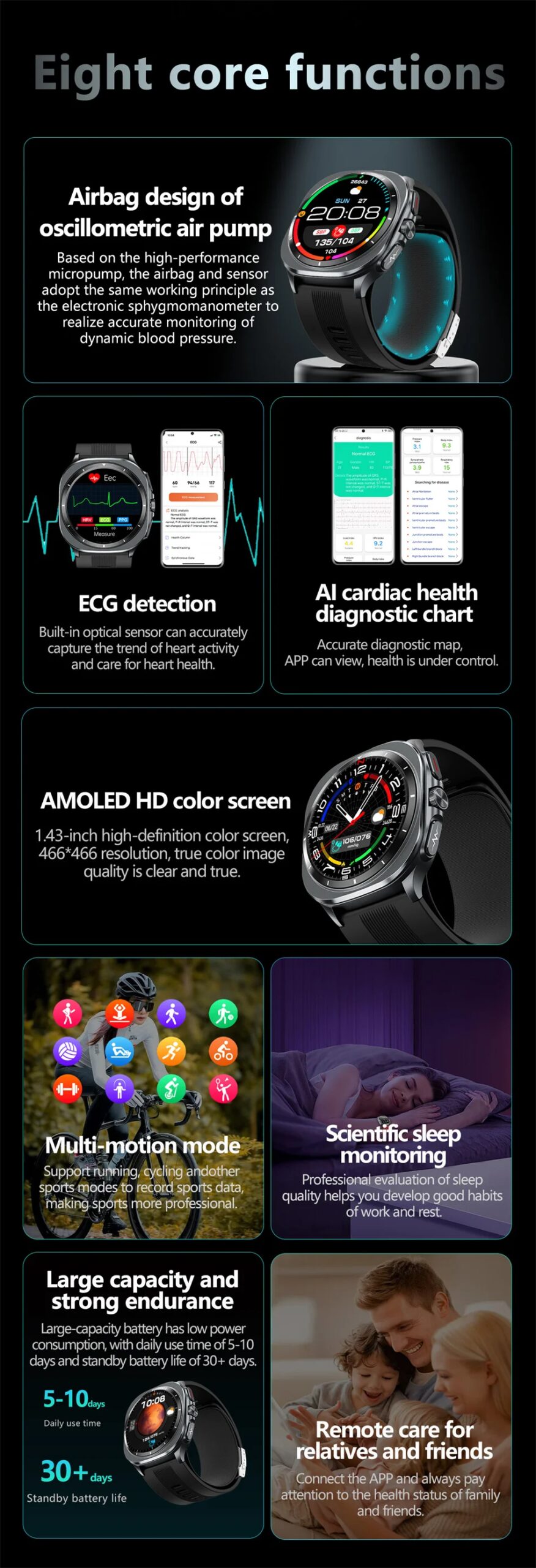 2026 New Health track Smartwatch Air Pump Airbag True Blood Pressure Health Measure Smart Watch Men Women Blood oxygen BT Call