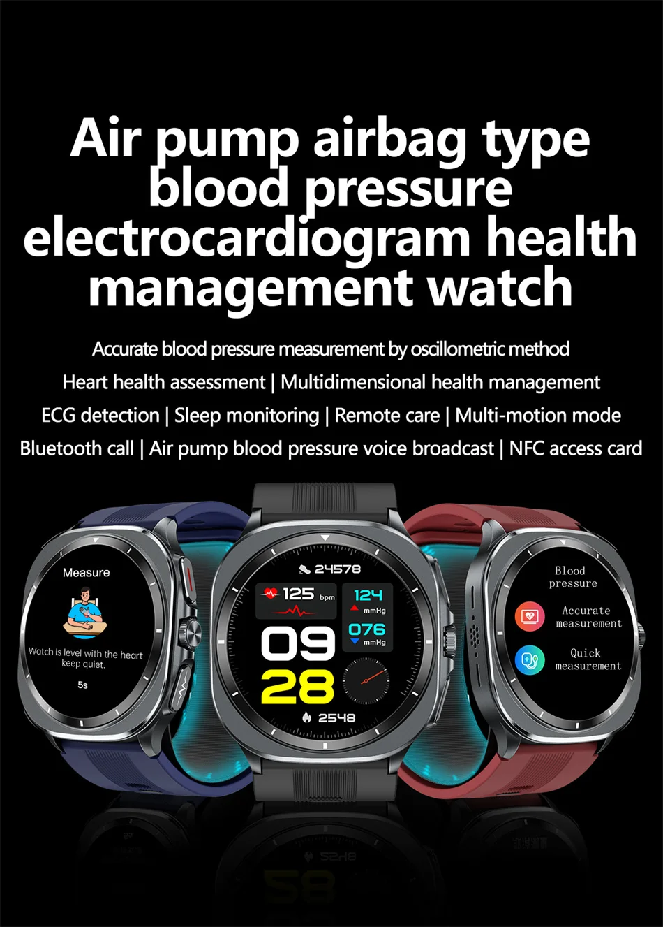2026 New Health track Smartwatch Air Pump Airbag True Blood Pressure Health Measure Smart Watch Men Women Blood oxygen BT Call
